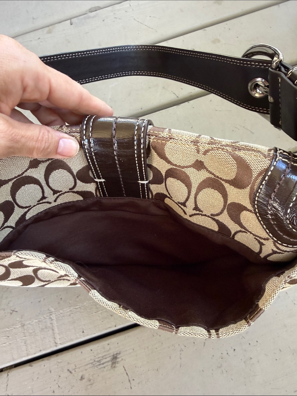Coach Soho Pleated Signature Flap Shoulder Bag F15203 Brown Canvas Y2K - Picture 6 of 11